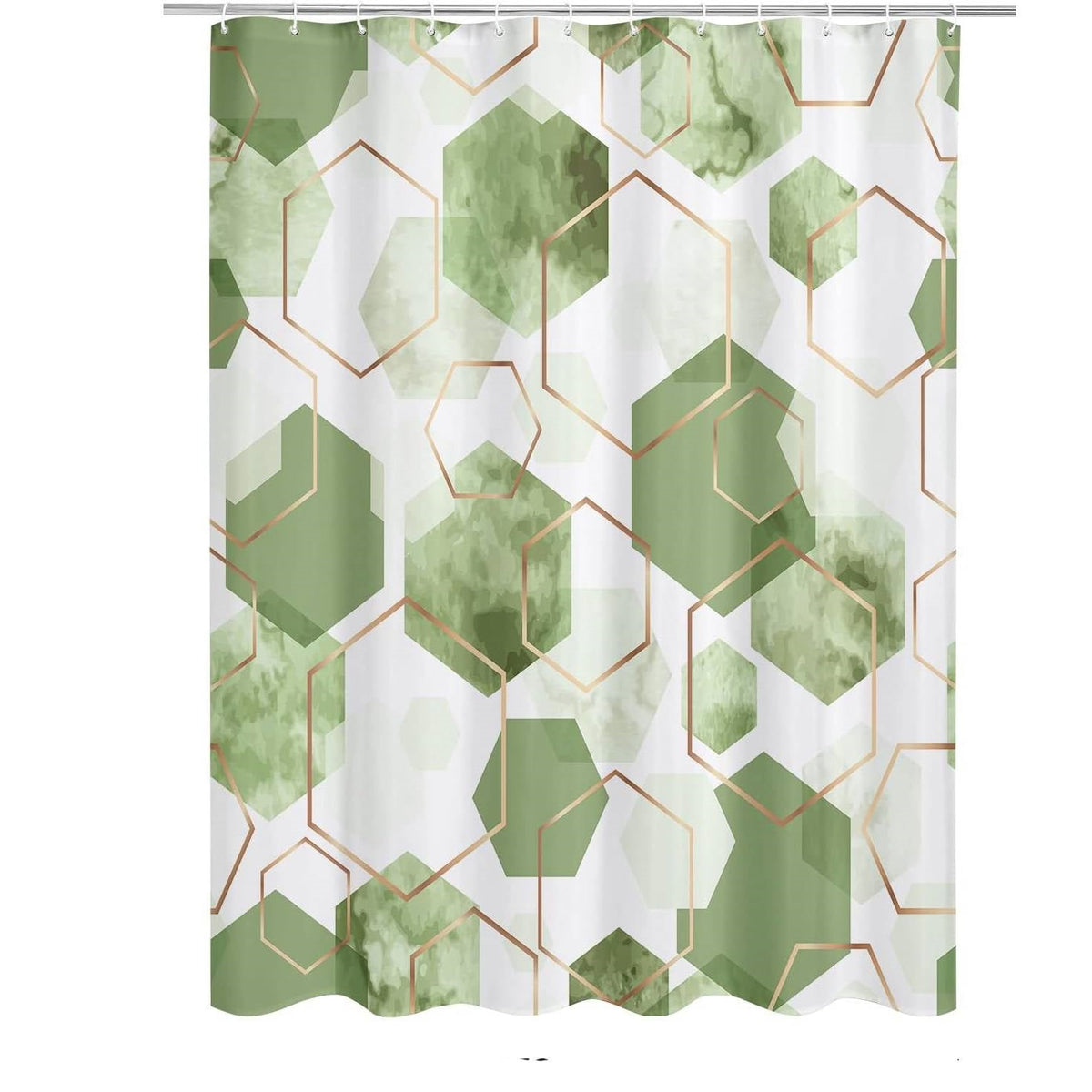 Abstract Green & White Geometric Shower Curtain – 72"W × 84"H