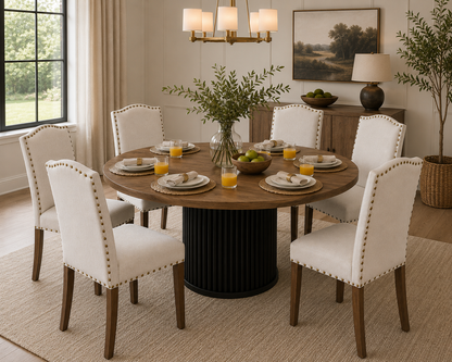47.24" Modern Round Dining Table – Black Fluted Pedestal Base - for 6 chairs