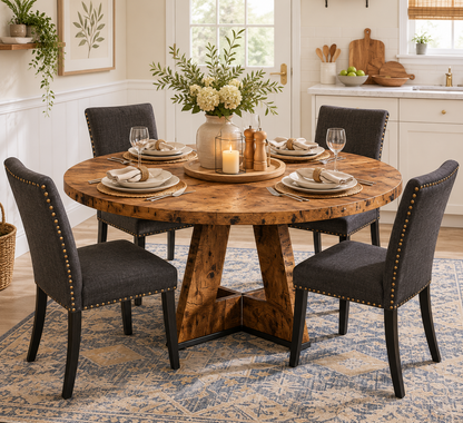 47" Farmhouse Round Dining Table for 4 – Rustic Wood Finish