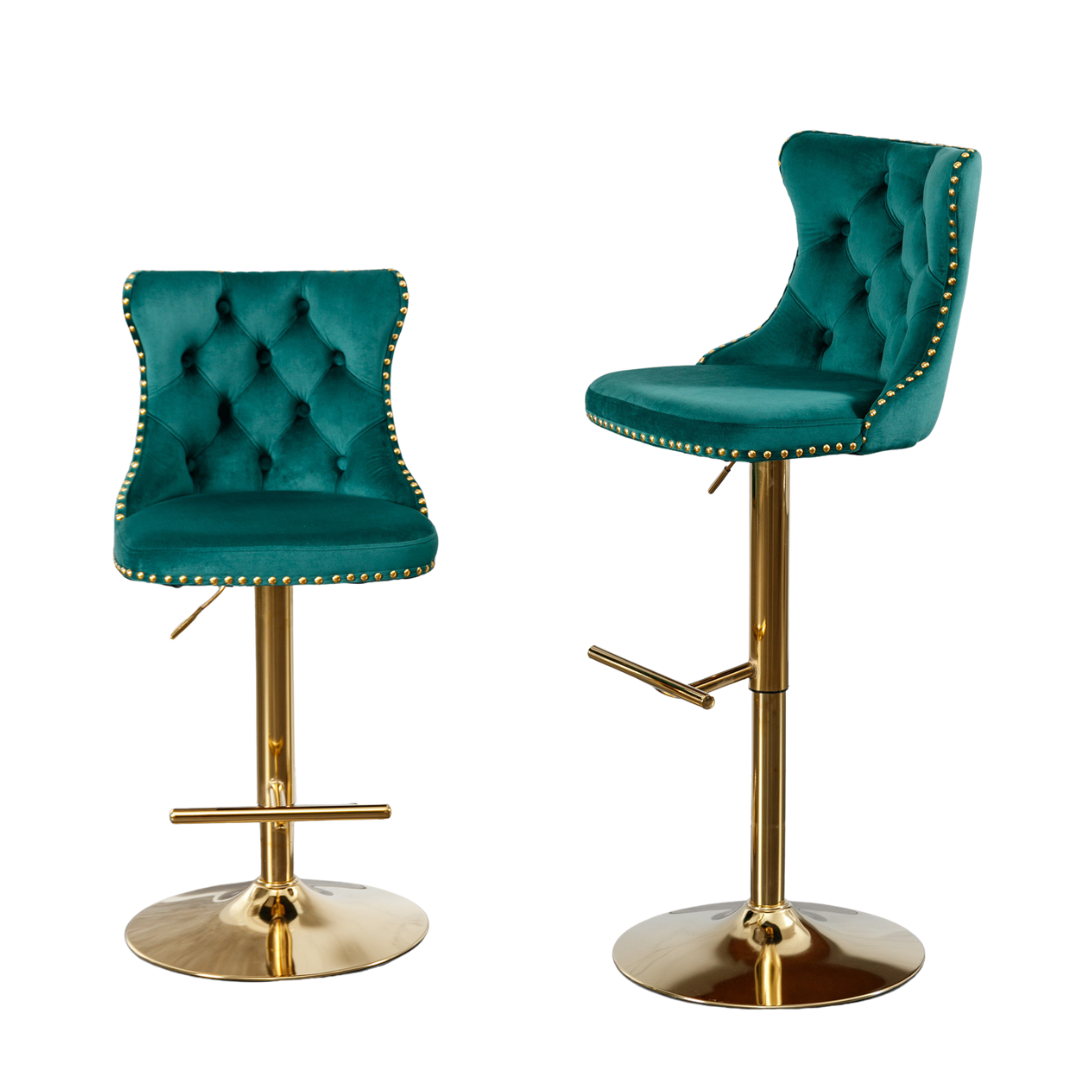 Gold Nailhead Swivel Velvet Barstool