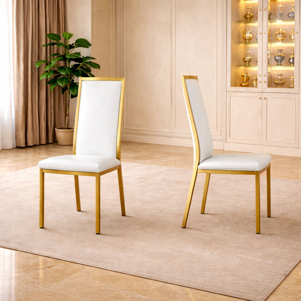 63" Faux Marble Dining Set with 4 White Chairs & Gold Base