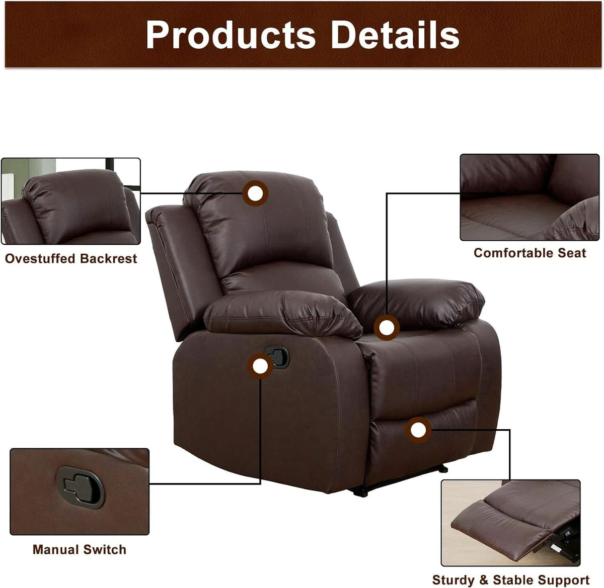 3-Piece Brown Bonded Leather Reclining Set