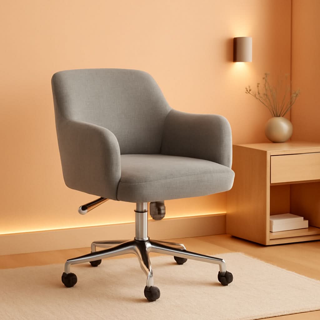 Light Gray Swivel Office Chair with Chrome Base