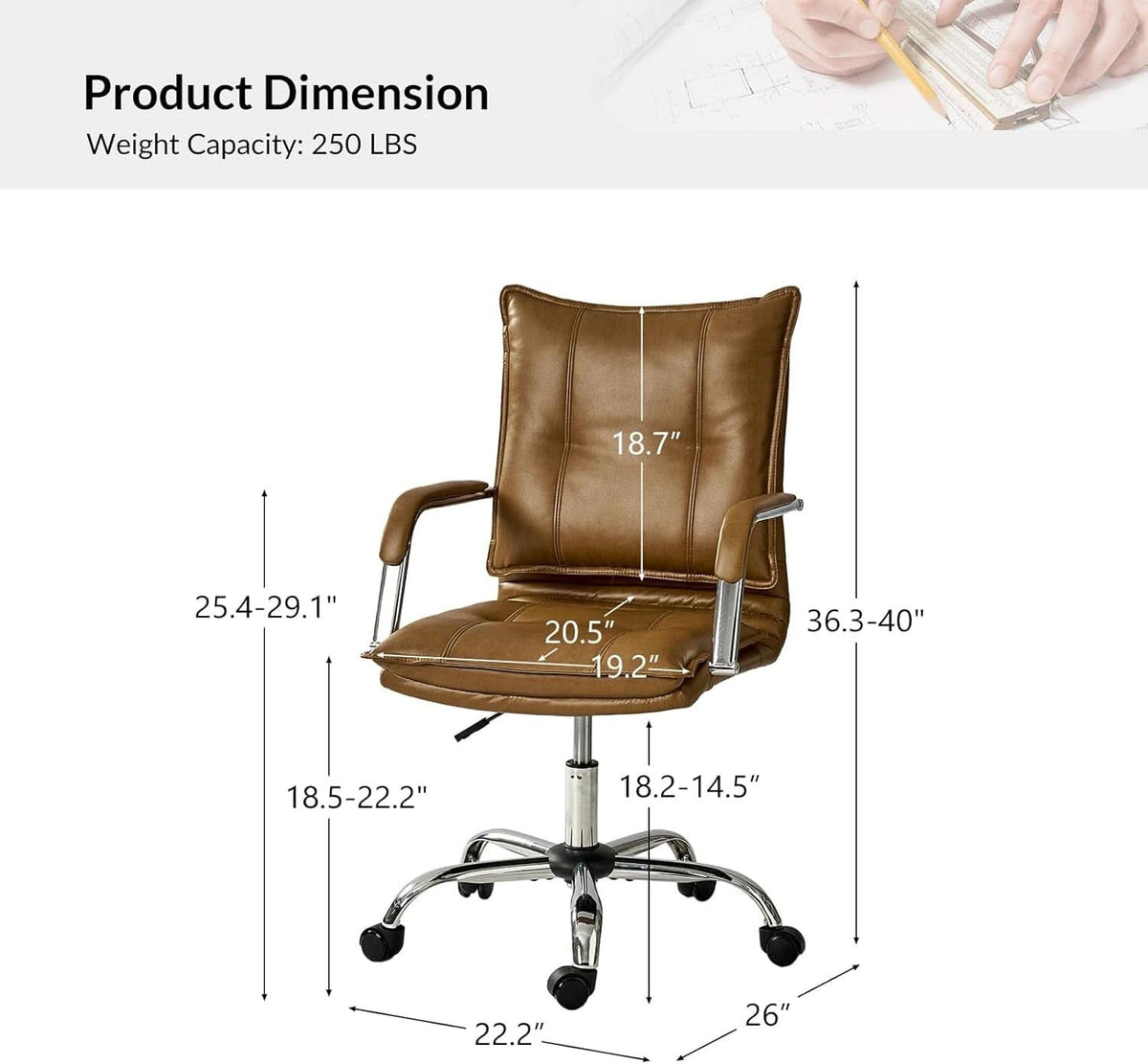 Brown Faux Leather Adjustable Swivel Office Chair