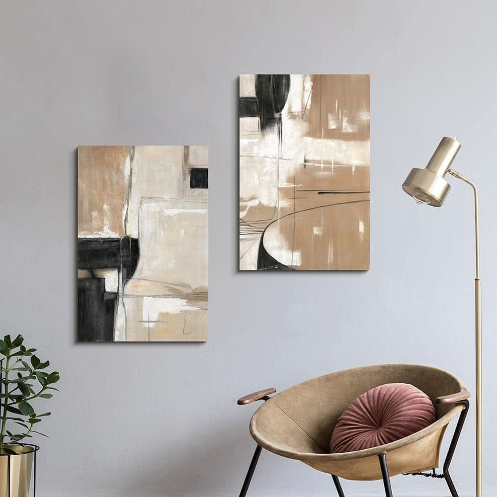 Black Brown Contemporary Abstract Canvas Wall Artwork-2