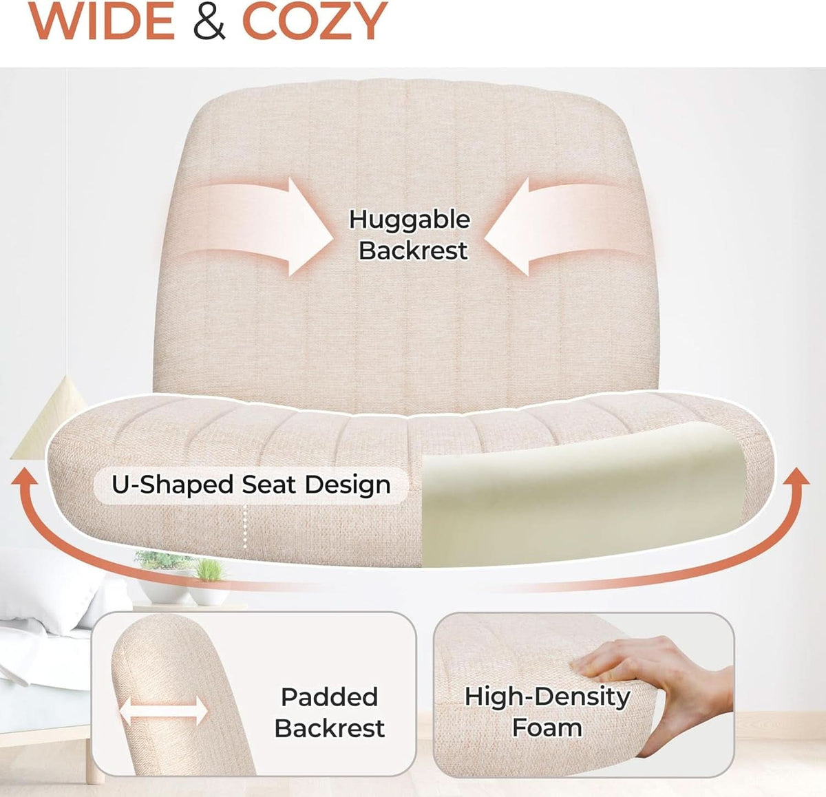 Beige Wide-Seat Adjustable Swivel Office Chair