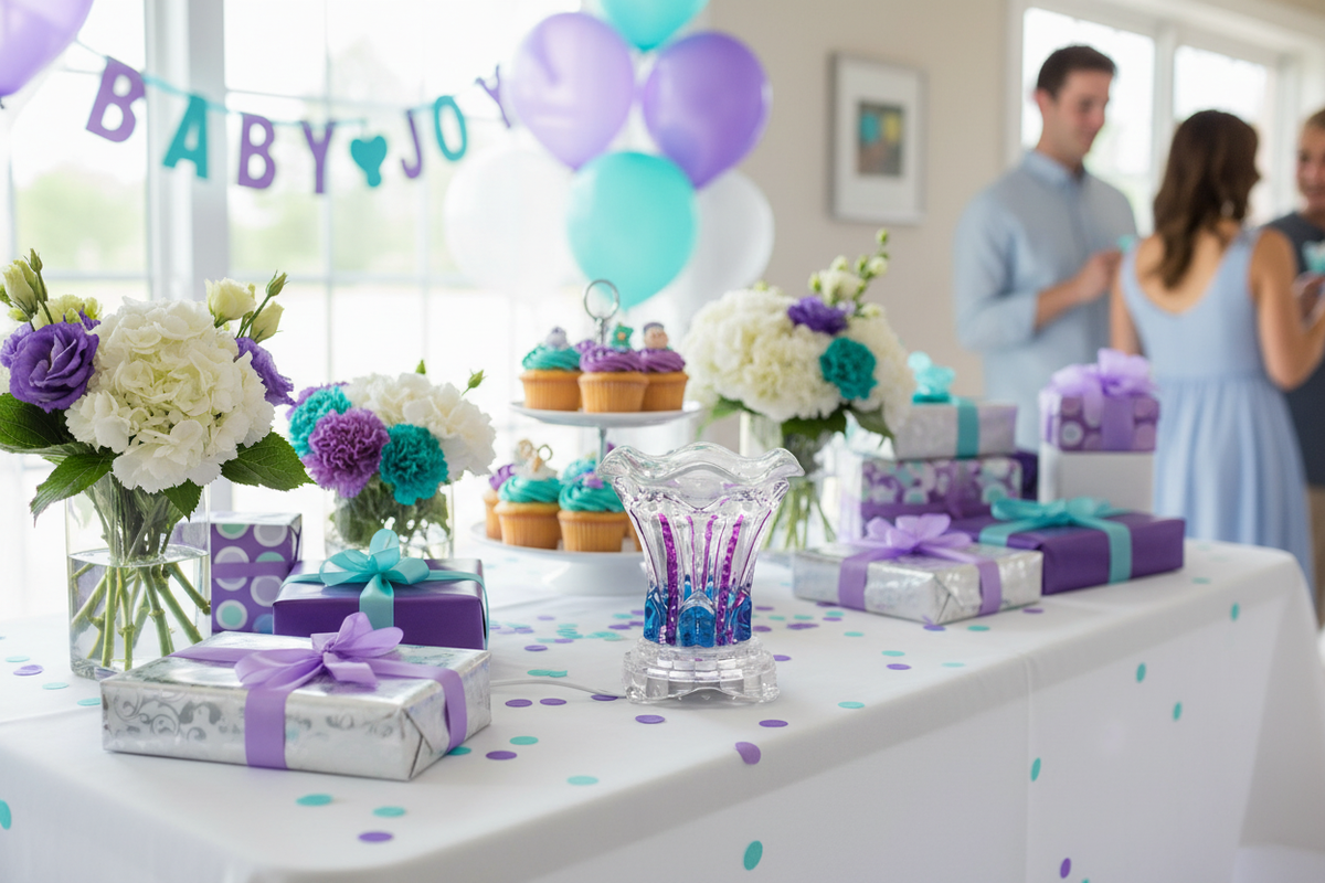 Baby shower purple teal warmer