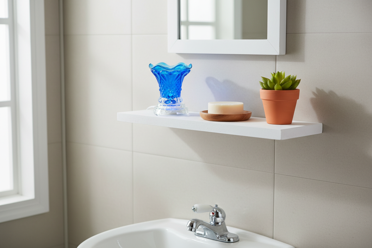 Bathroom shelf blue warmer