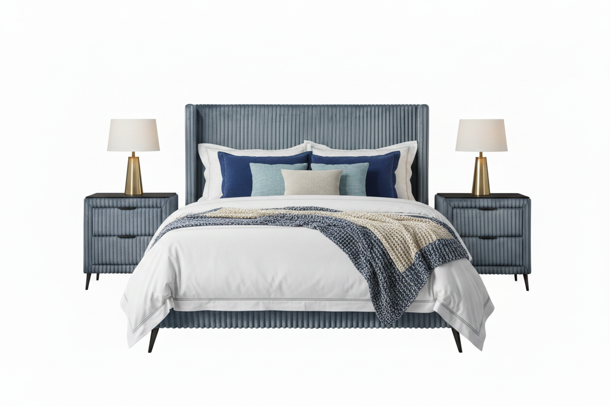 Bed fully styled white background