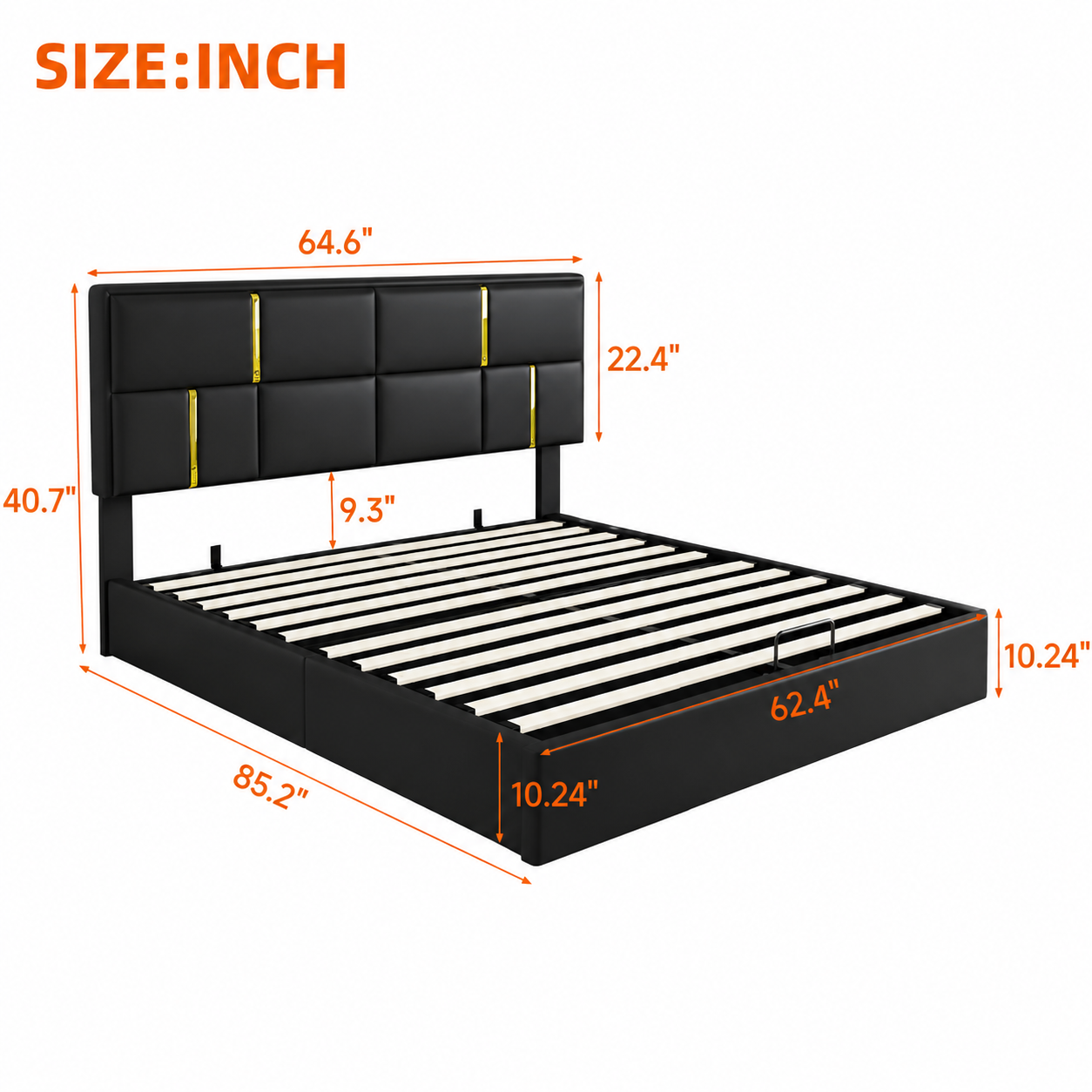 2-Pieces Bedroom Sets,Queen Size Upholstered Platform Bed With Hydraulic Storage System,Storage Ottoman With Metal Legs,Black
