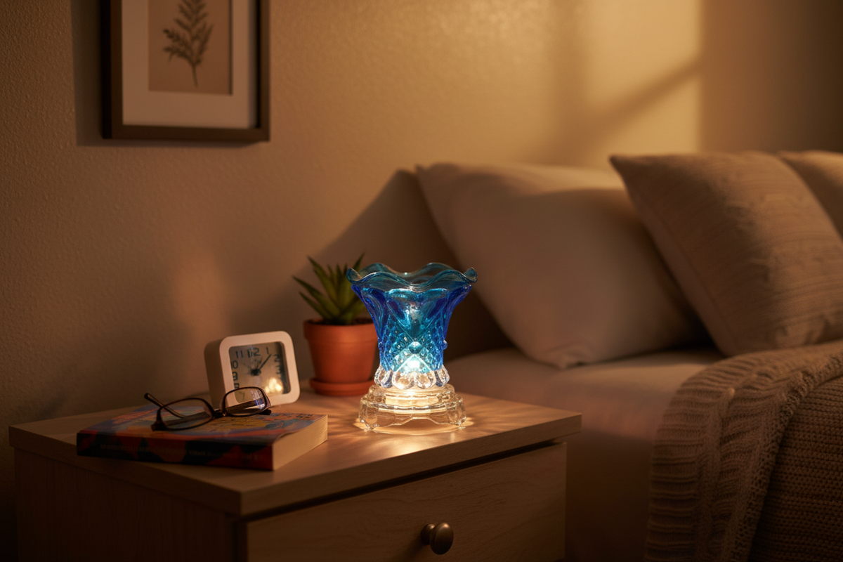 Bedroom nightstand blue warmer