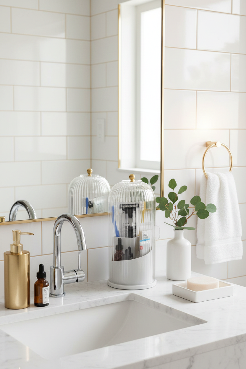Birdcage Organizer – Luxury Bathroom Vanity Scene