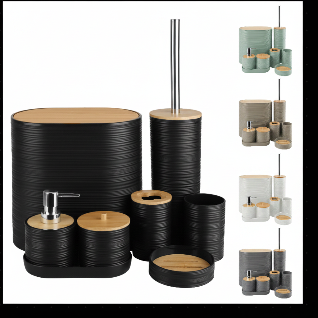 Black Bamboo Bathroom Set – Exact Image White Background