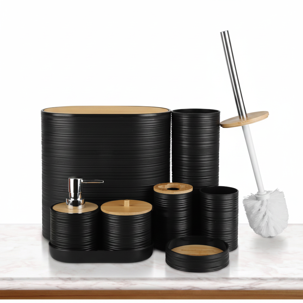 Black Bamboo Bathroom Set – White Background