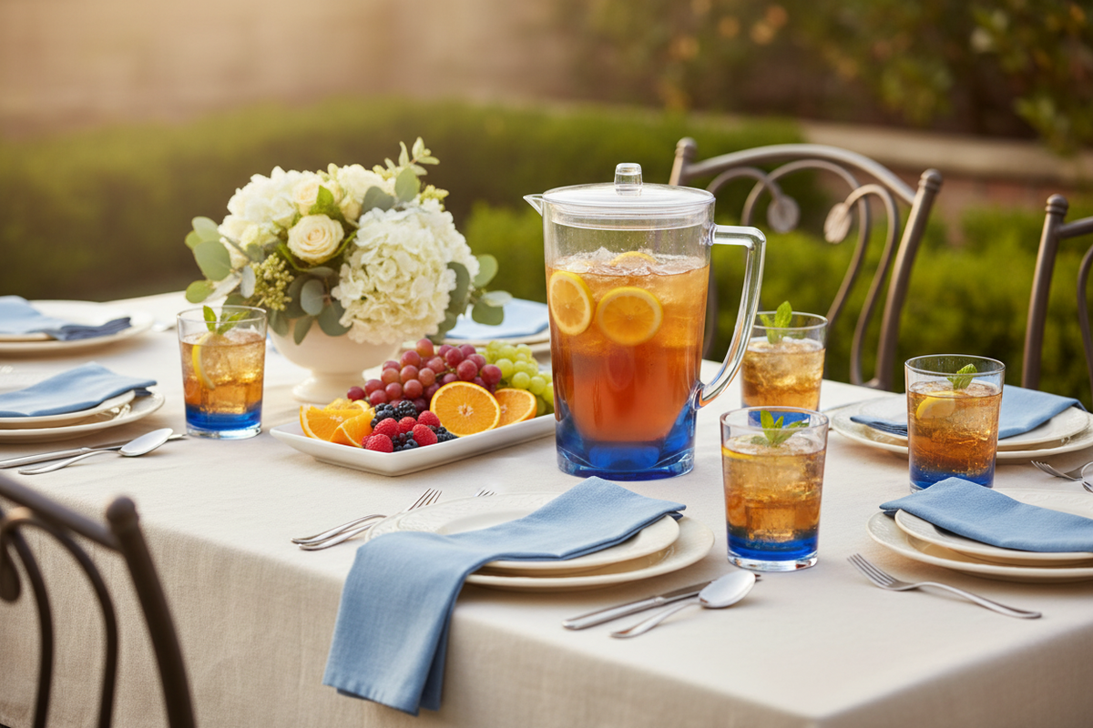 Blue Acrylic Pitcher – Iced Tea Table Scene