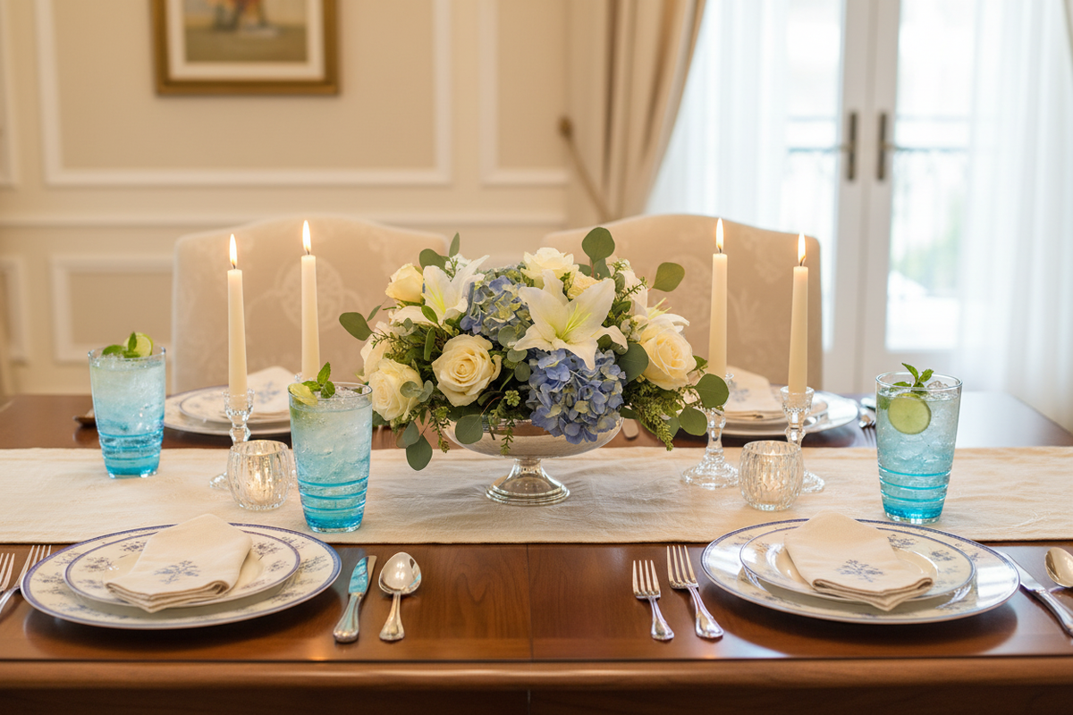 Blue Swirl Glasses – Full Table Setup
