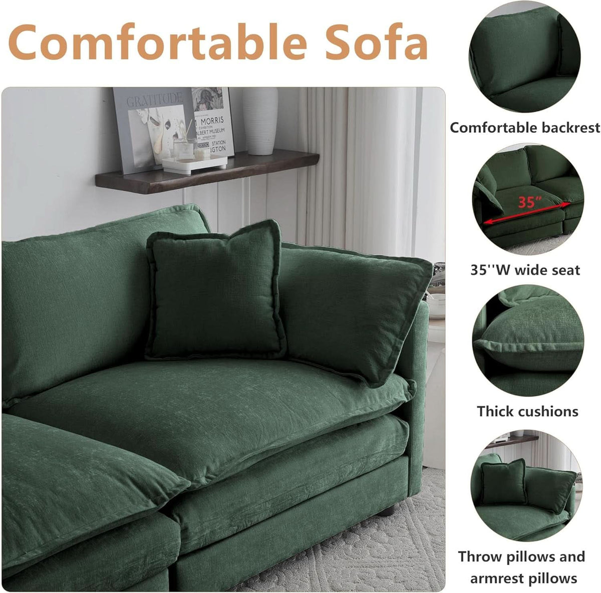 3-Piece Modular Evergreen Chenille Sofa Set