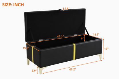 2-Pieces Bedroom Sets,Queen Size Upholstered Platform Bed With Hydraulic Storage System,Storage Ottoman With Metal Legs,Black