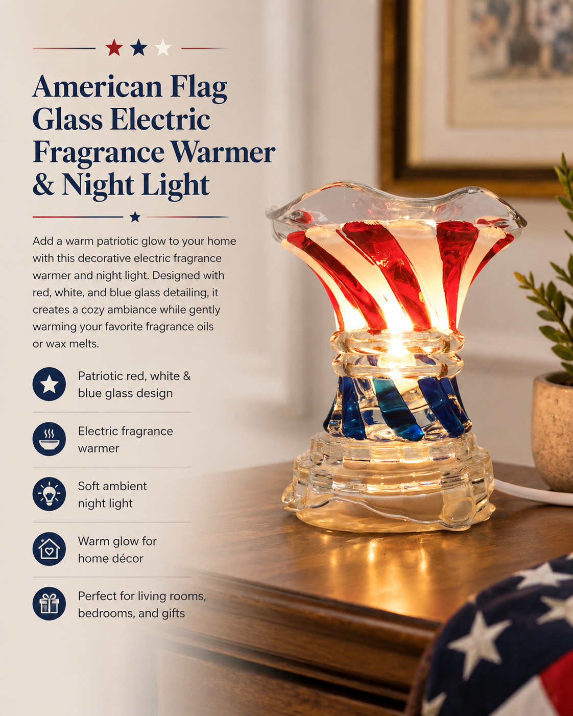 American Flag Fragrance Oil Warmer & Night Light