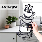 1pc Black Metal Coffee Cup Wall Art for Kitchen Decor