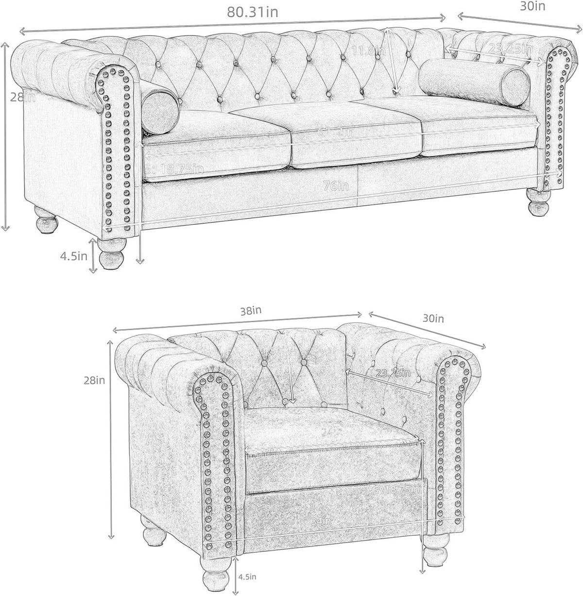 2-Piece Brown Chesterfield Sofa & Club Chair Set