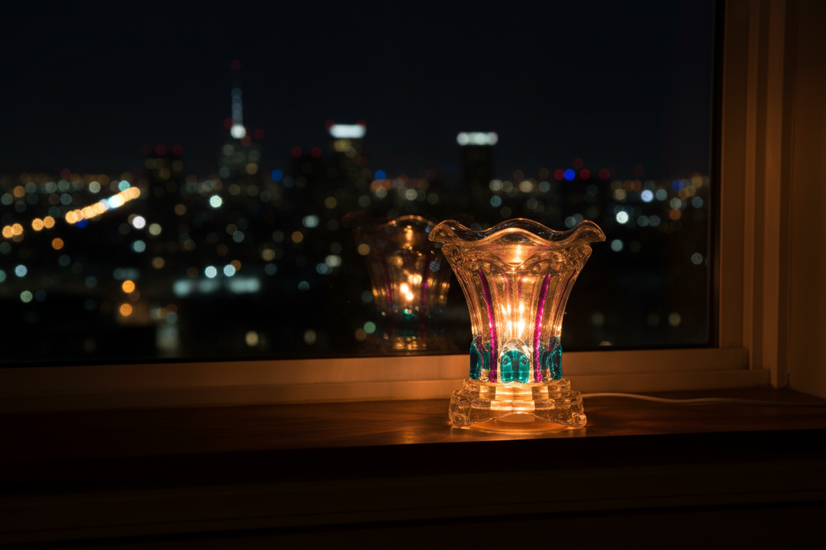 City window sill purple teal warmer