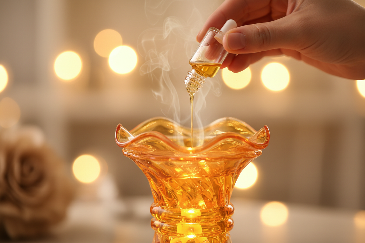 Close-up pouring amber warmer