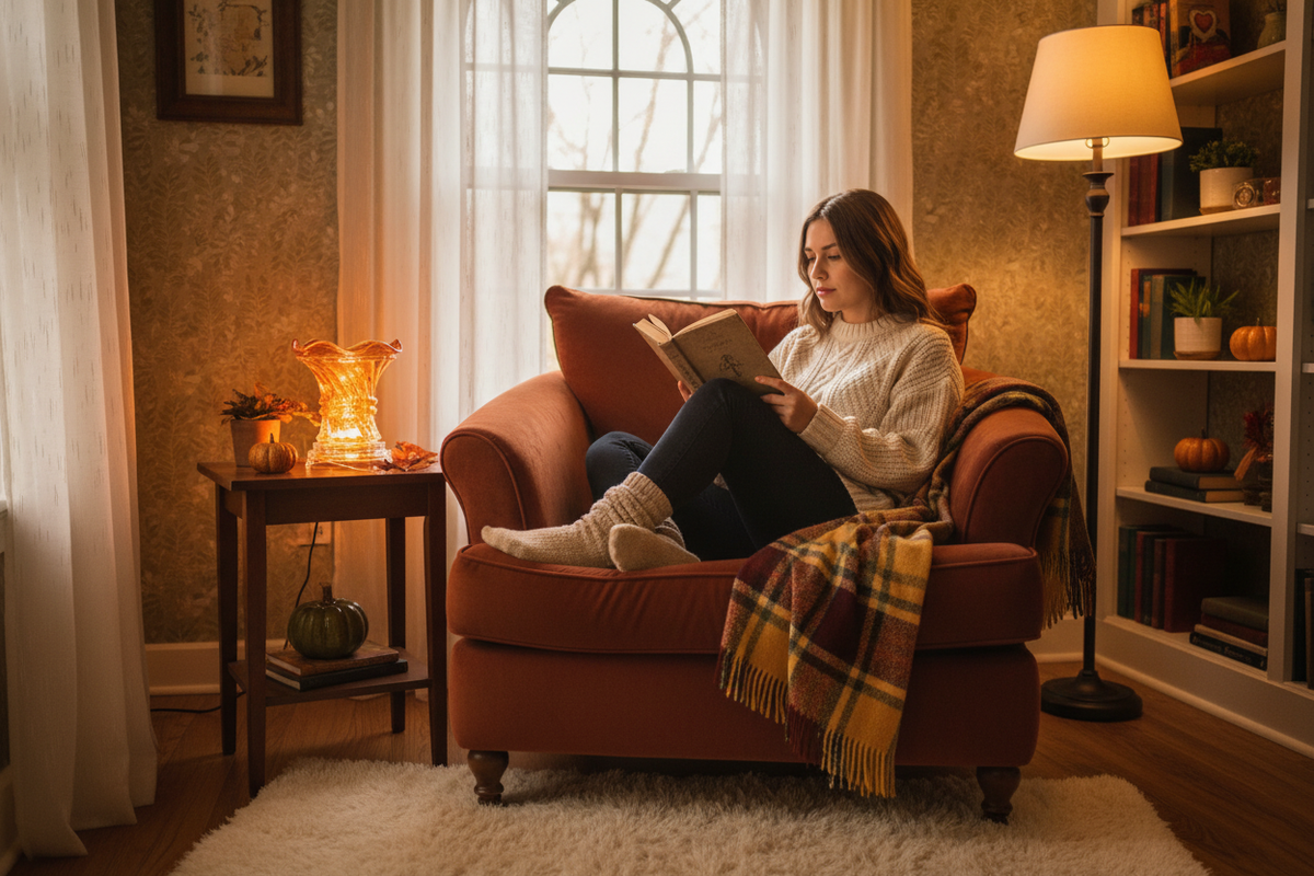 Cozy reading nook amber