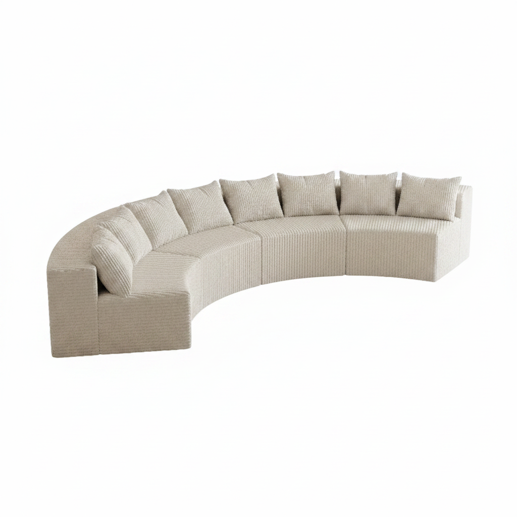 Curved Sectional Sofa on White Background