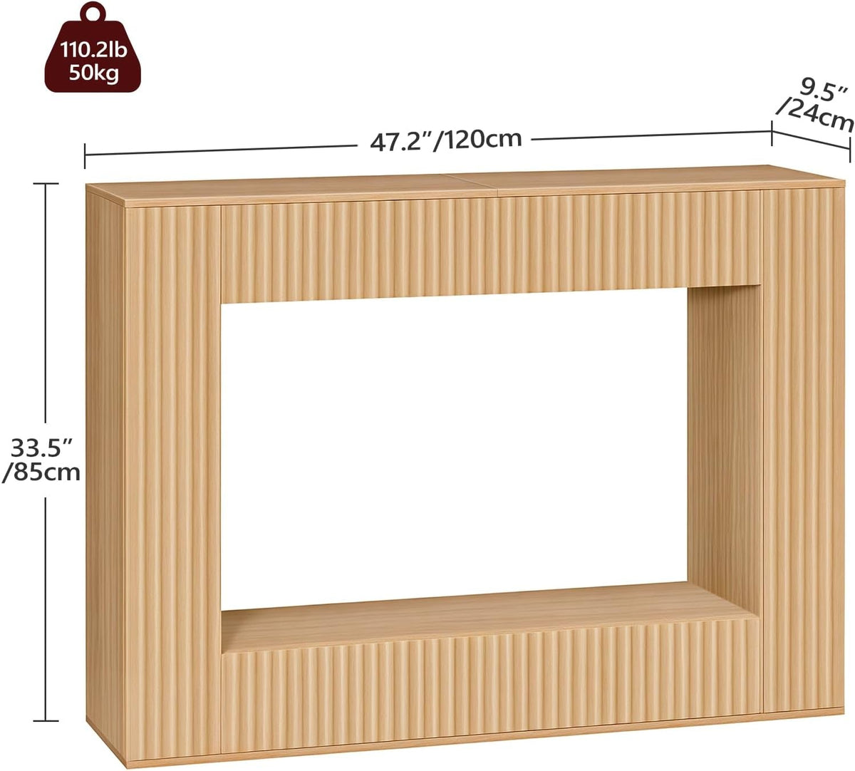 47.2" Fluted Entryway Console Table | Natural Wood Open Shelf