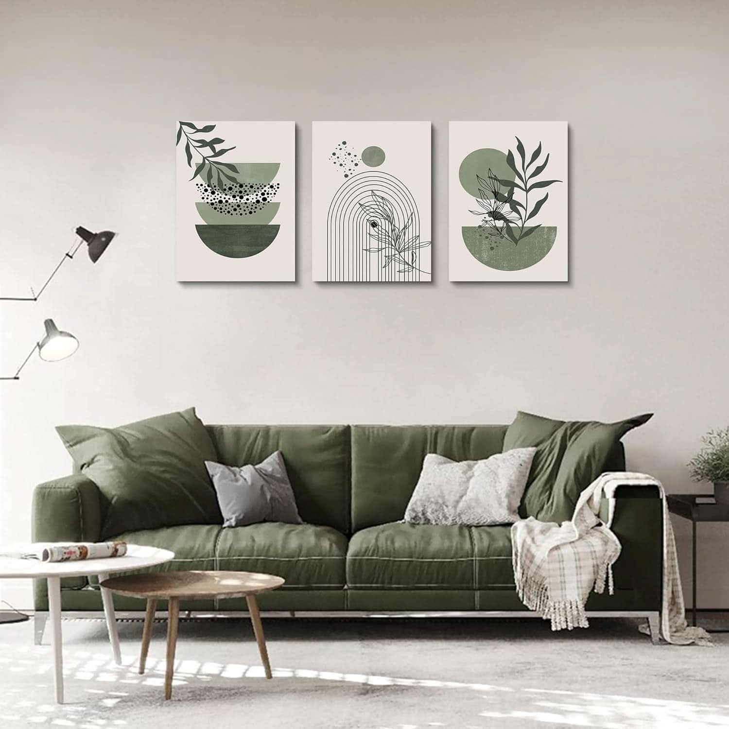Sage Green Boho Framed Wall Art Set of 3, 12x16 Inch