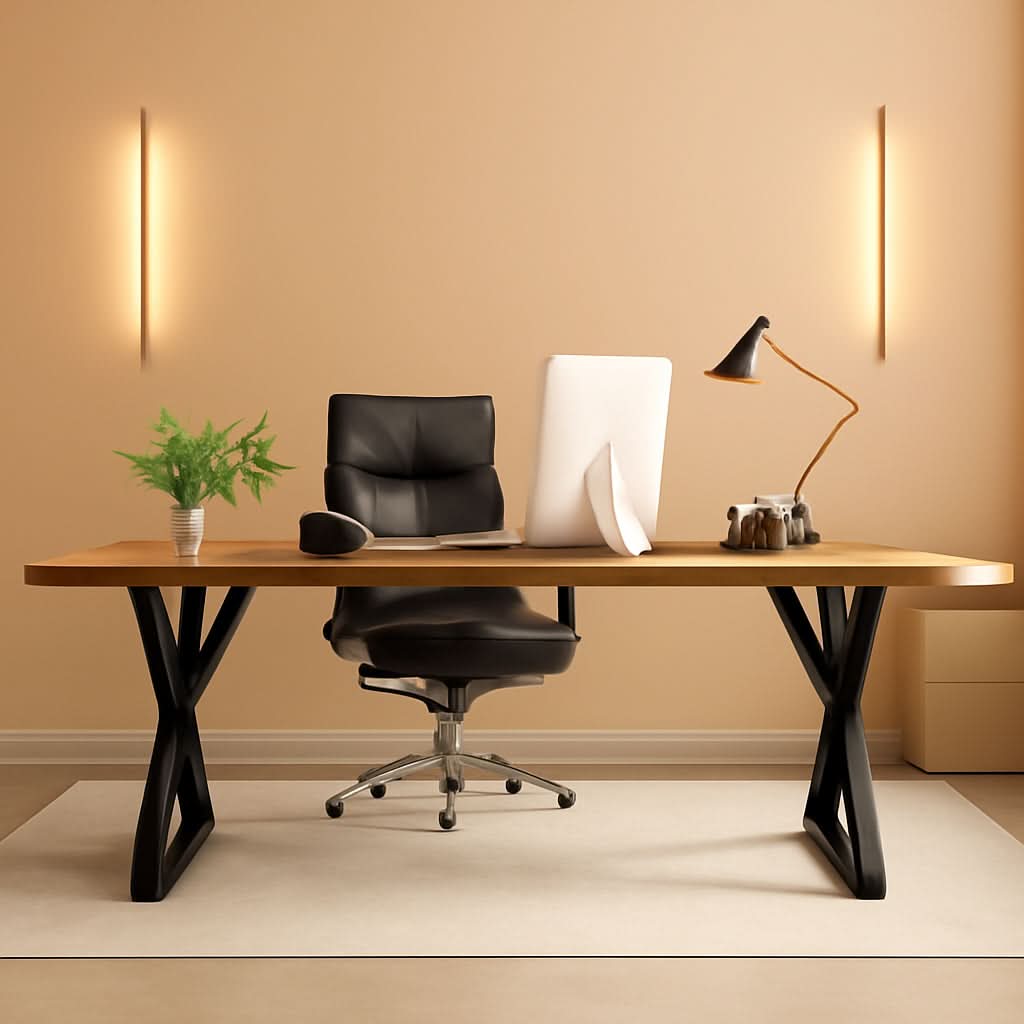 Executive Writing Desk 70.8" — Light Walnut & Black
