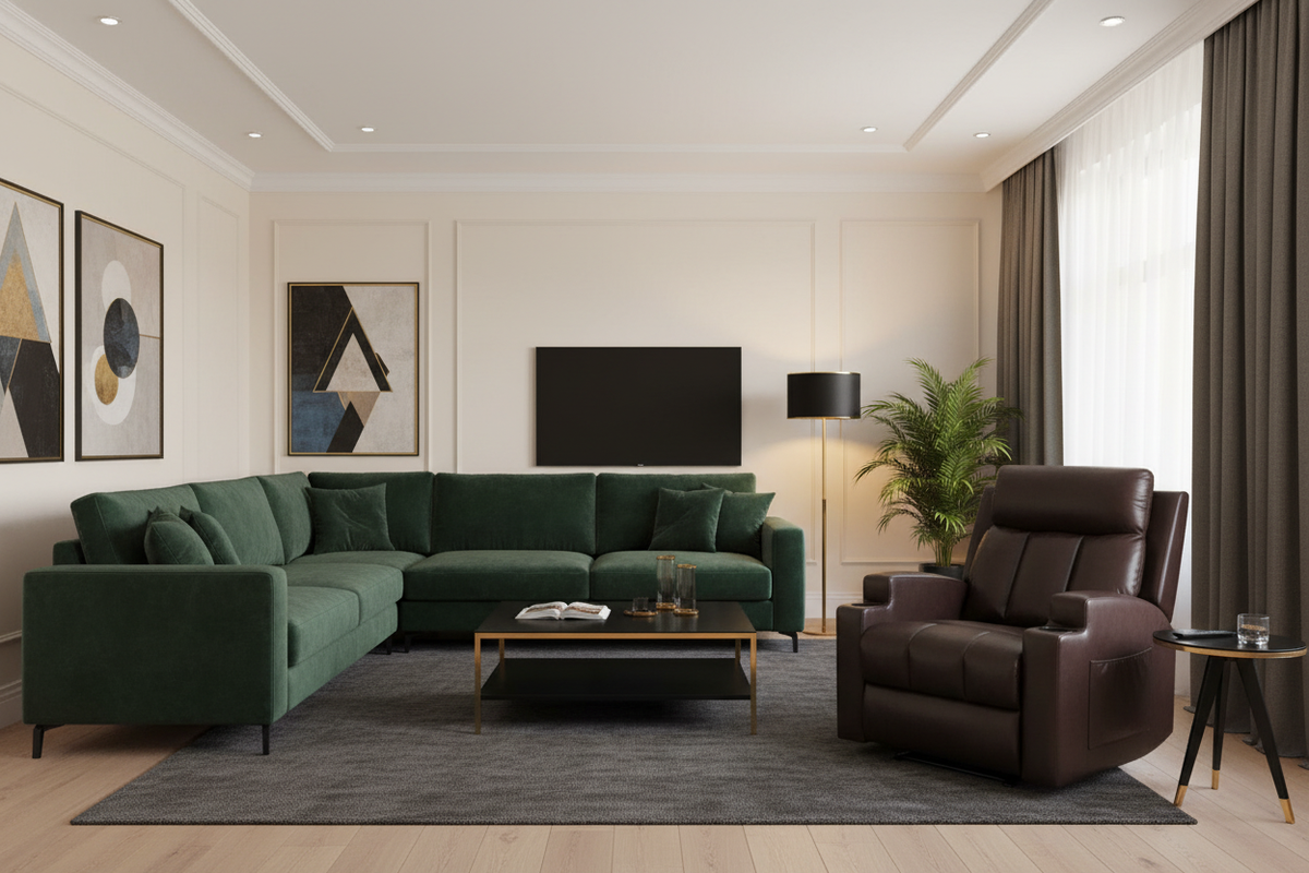 Dark Green L-Shape with Recliner
