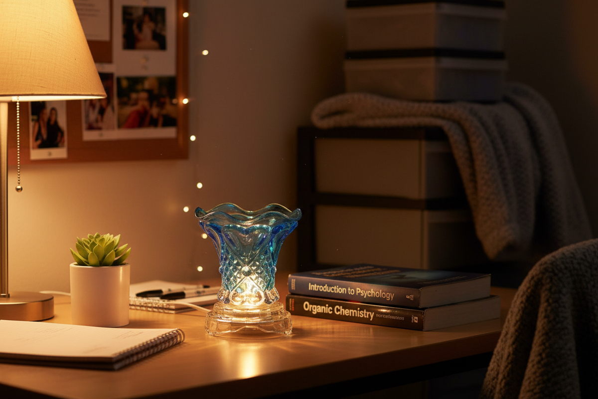 Dorm room desk blue warmer