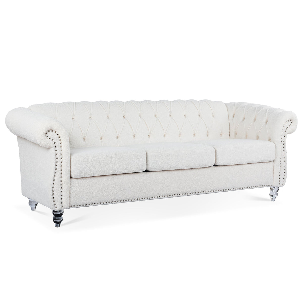 Chesterfield Rolled Arm Leather 3-Seater Sofa