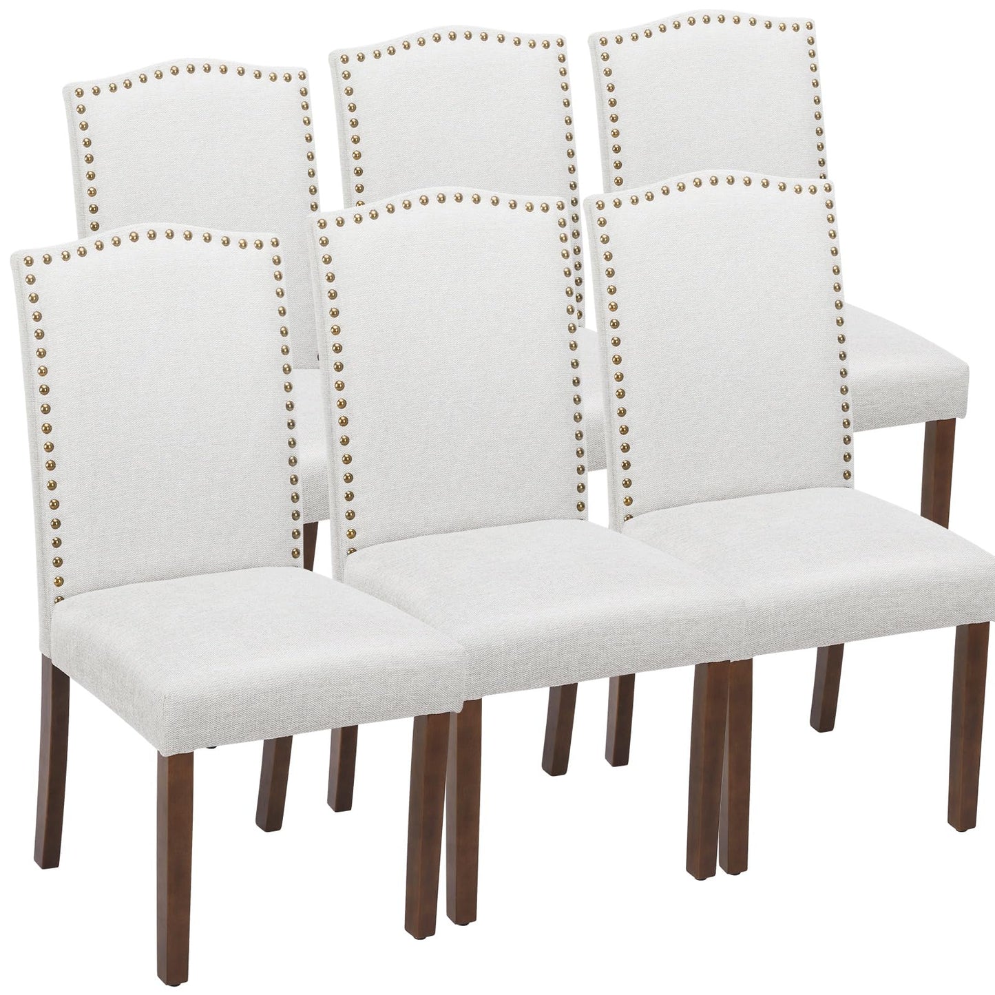 DUMOS Upholstered Dining Chairs Set of 6 Modern Upholstered Fabric Dining Room Chair with Nailhead Trim and Wood Legs Mid-Century Accent Dinner Chair for Living Room Kitchen Grey