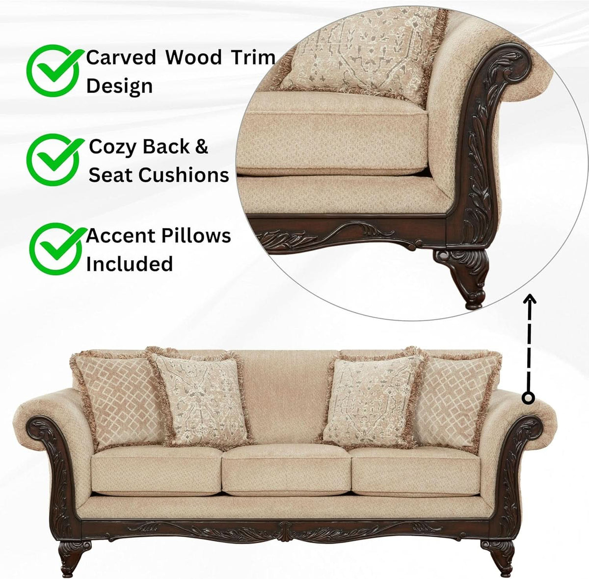 2-Piece Beige Wheat Sofa & Loveseat Set