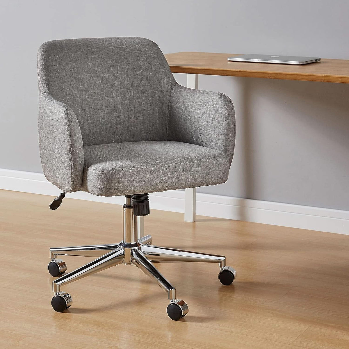 Light Gray Swivel Office Chair with Chrome Base