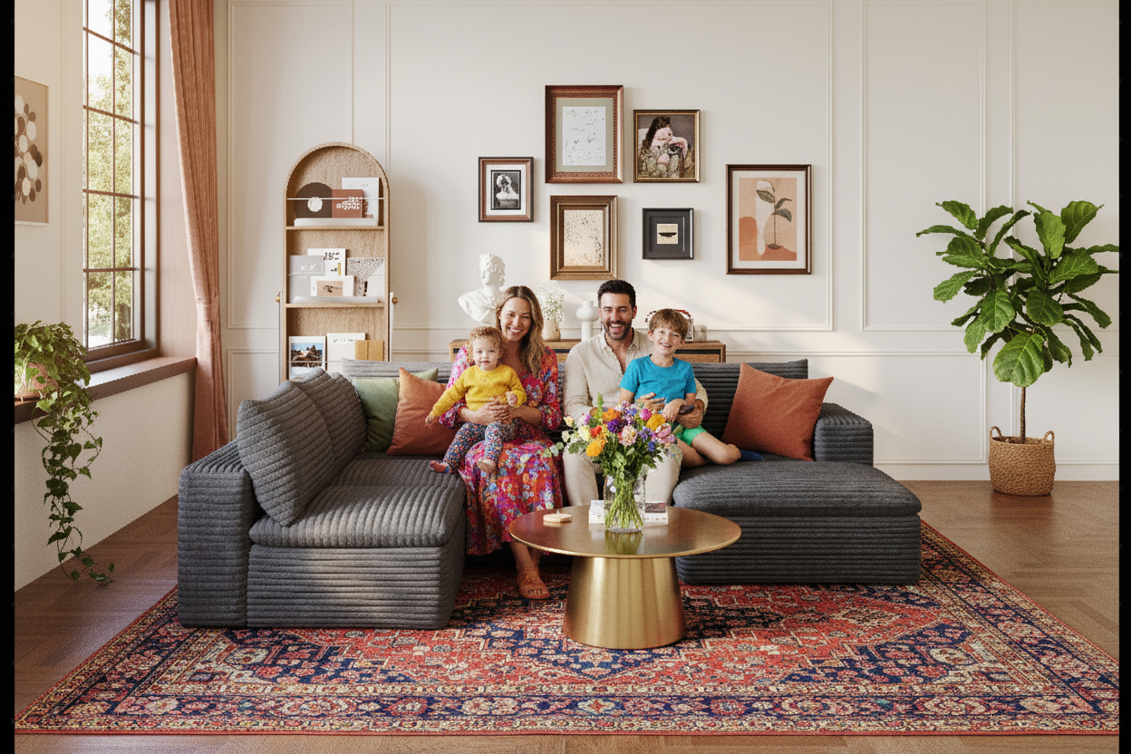 Family Scene with Correct Sofa