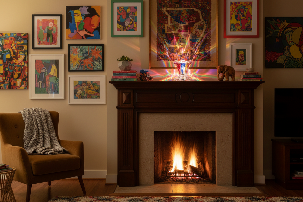 Fireplace mantle multicolor warmer