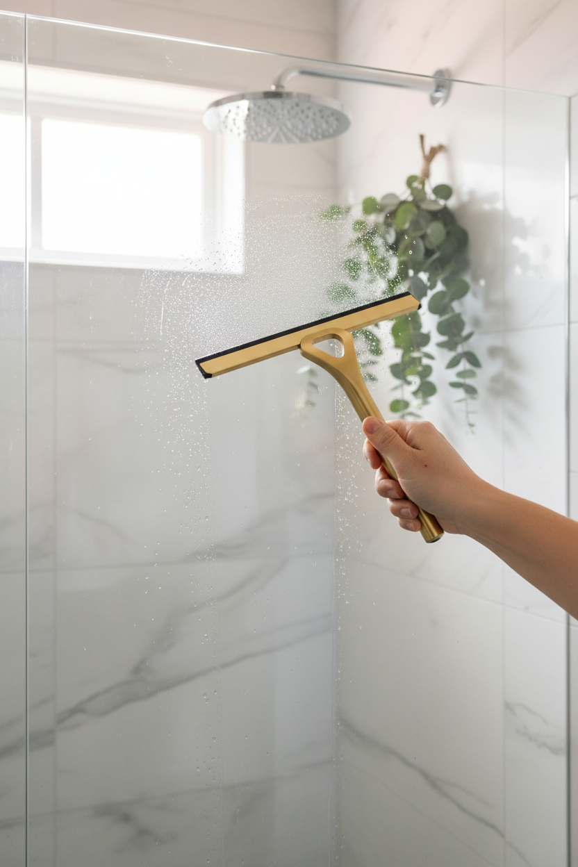 Gold Shower Squeegee – Lifestyle Bathroom Scene