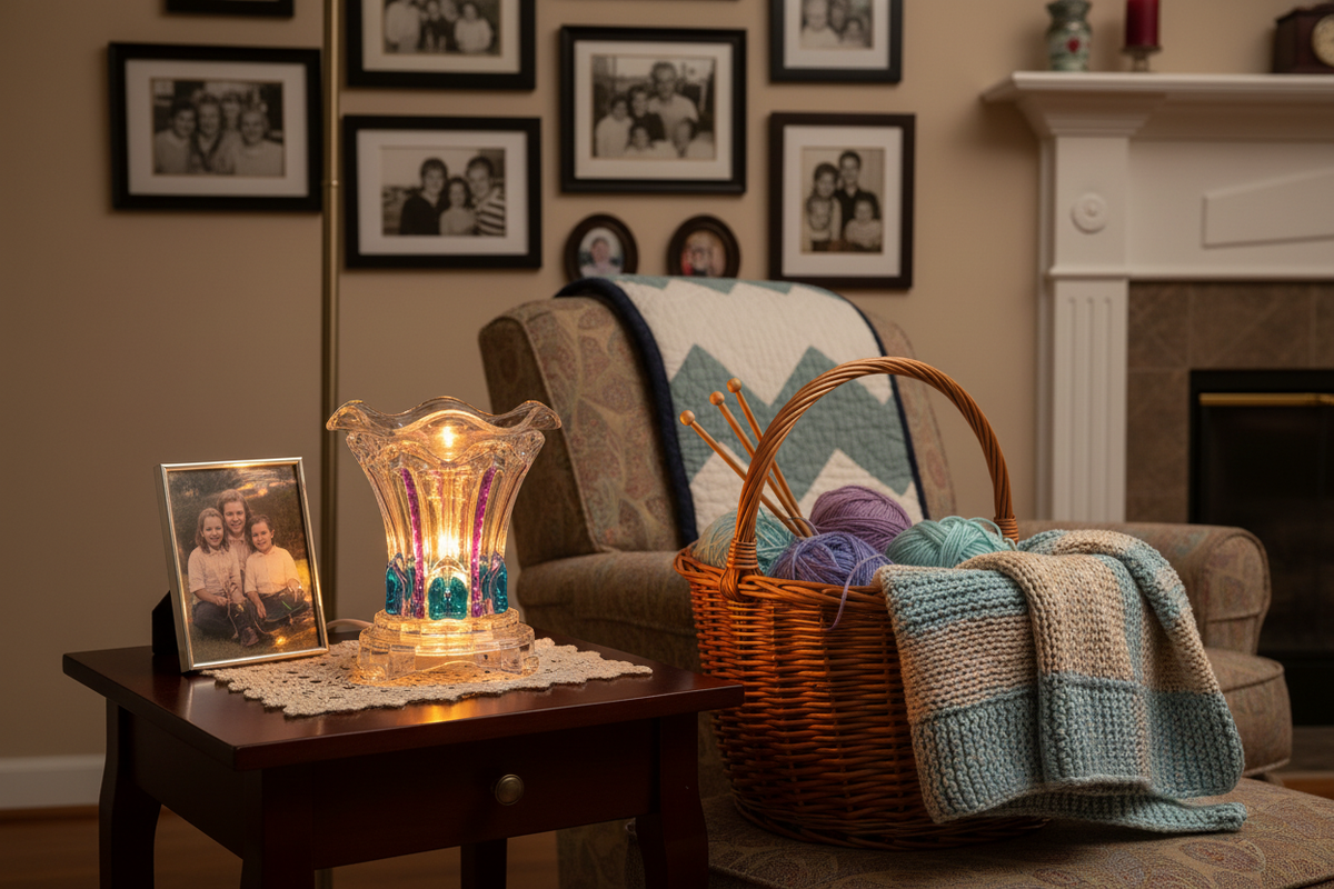 Grandmother living room purple teal warmer