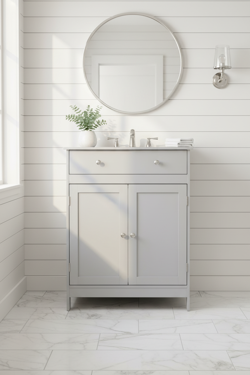 Gray Bathroom Vanity – Styled Bathroom Scene
