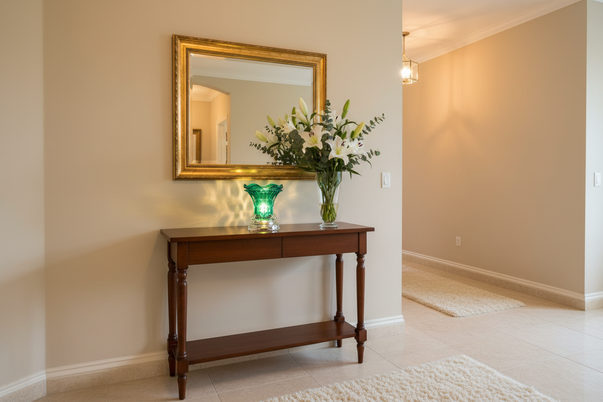 Hallway entryway teal green warmer