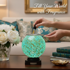 Pouring fragrance oil into Teal Blue Globe Oil Burner
