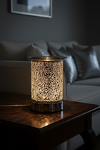 Crackle Glass Oil Burner in moody living room setting