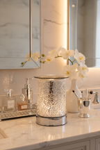Crackle Glass Oil Burner on marble bathroom vanity