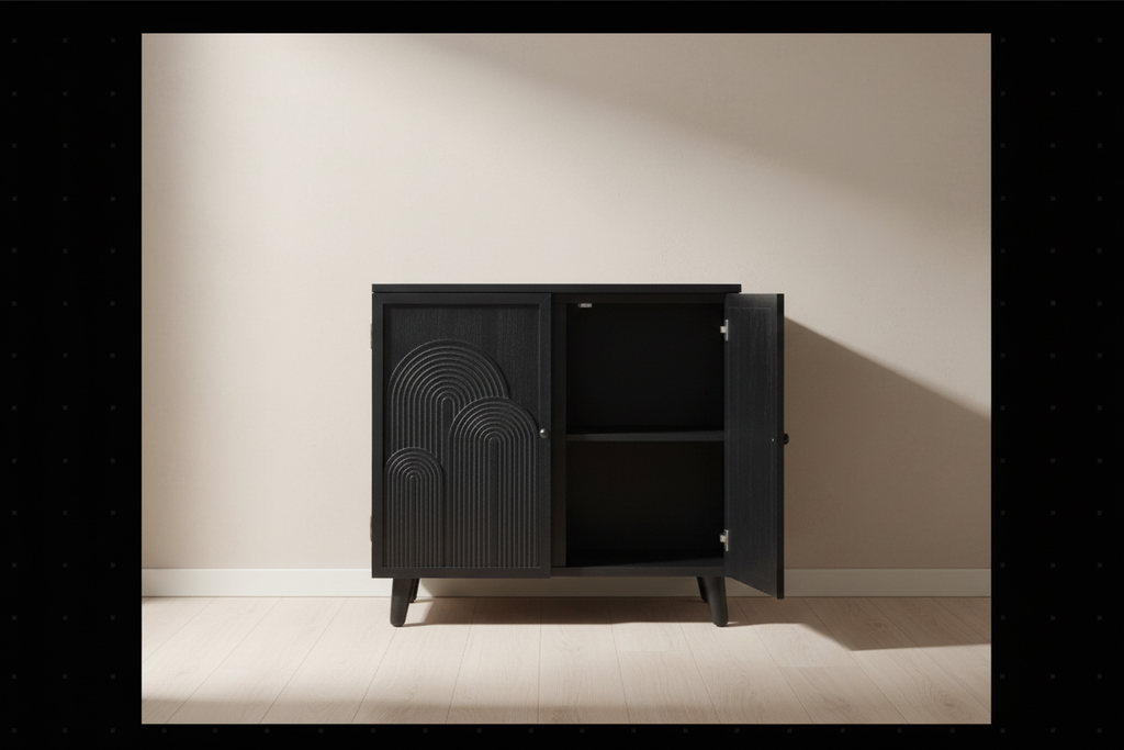 Modern black accent cabinet hero product shot