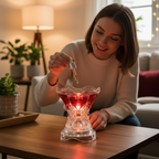Crystal Heart Warmer - Person pouring oil in casual living room