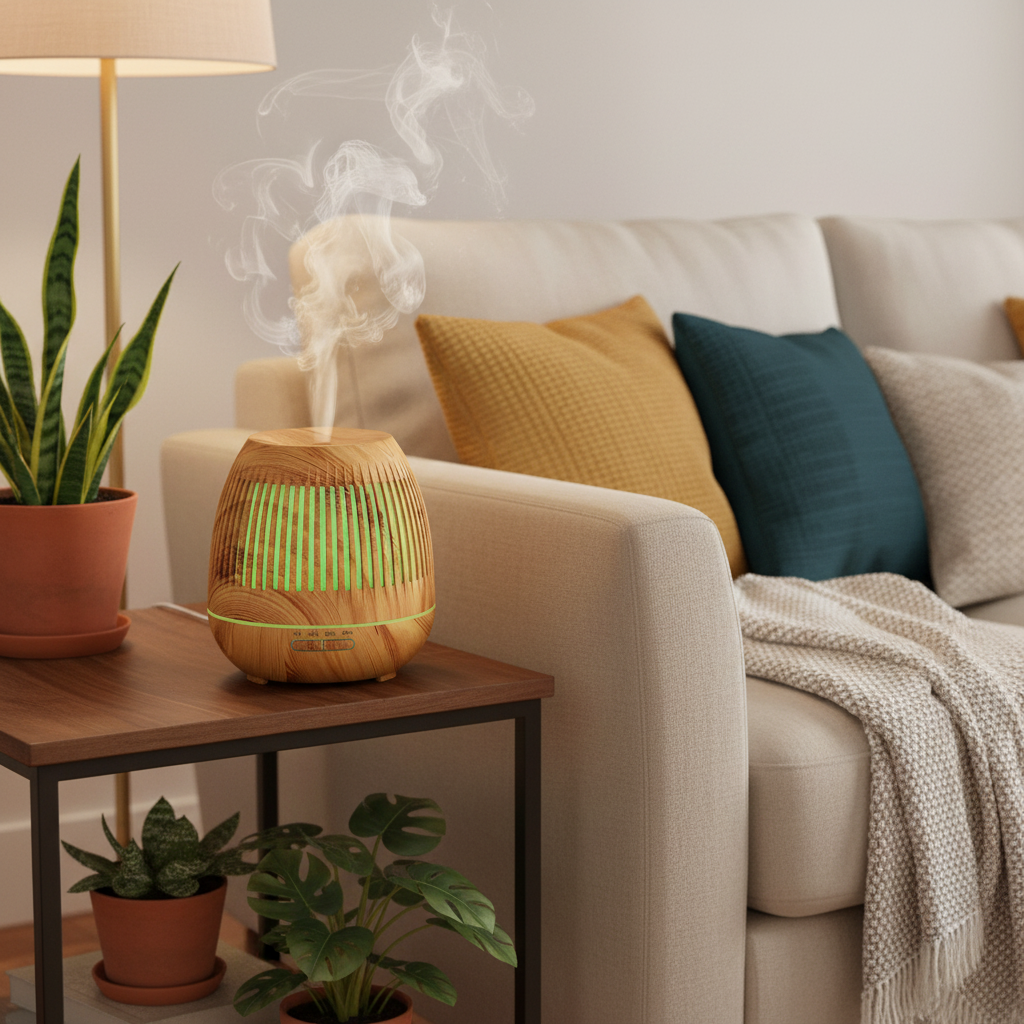 Light Wood Aroma Diffuser on living room side table